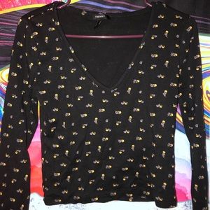 Long sleeve black top with flowers